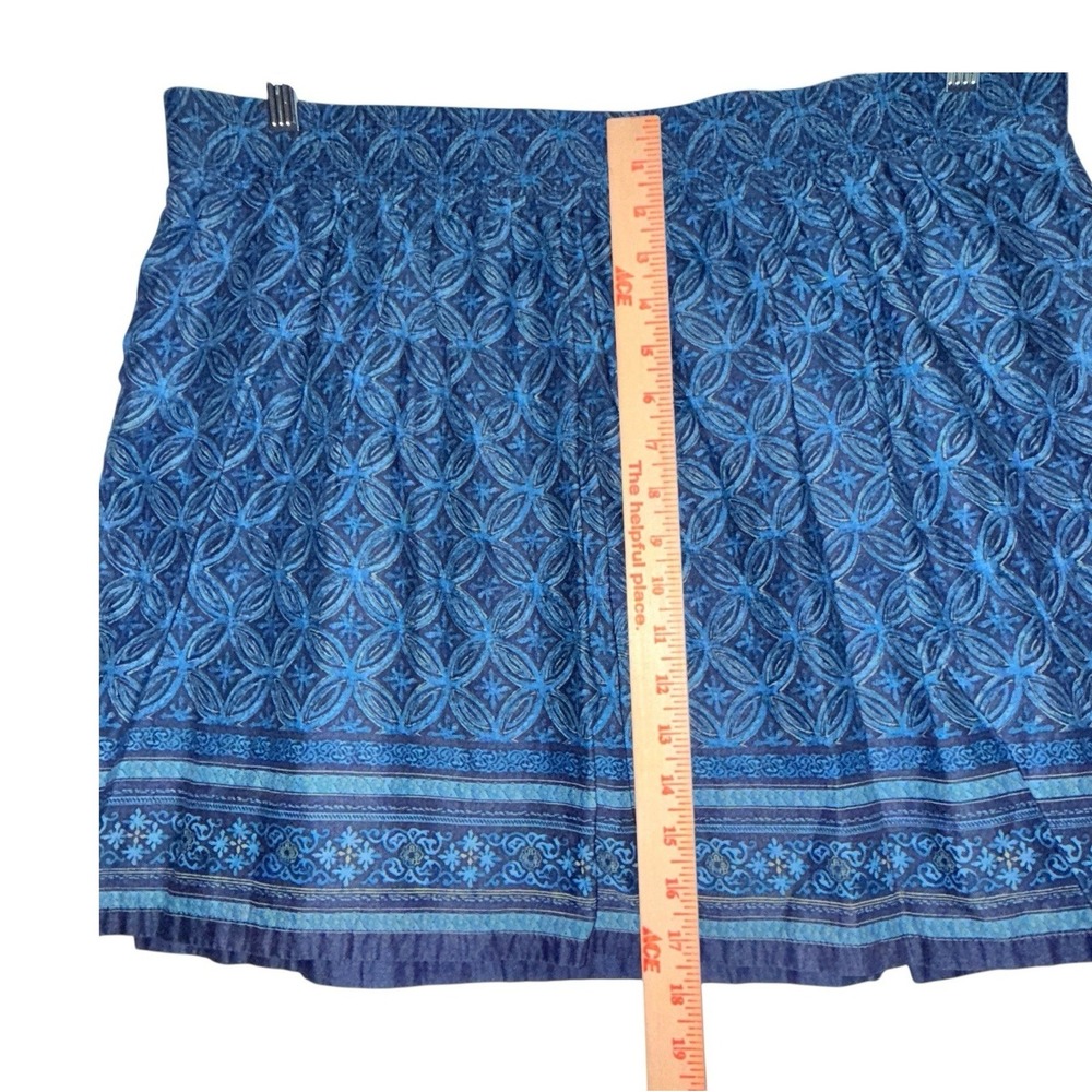 Boho Coastal Blue Geometric Border Mini Skirt L Retro Indie Resortwear Beach - Picture 7 of 12
